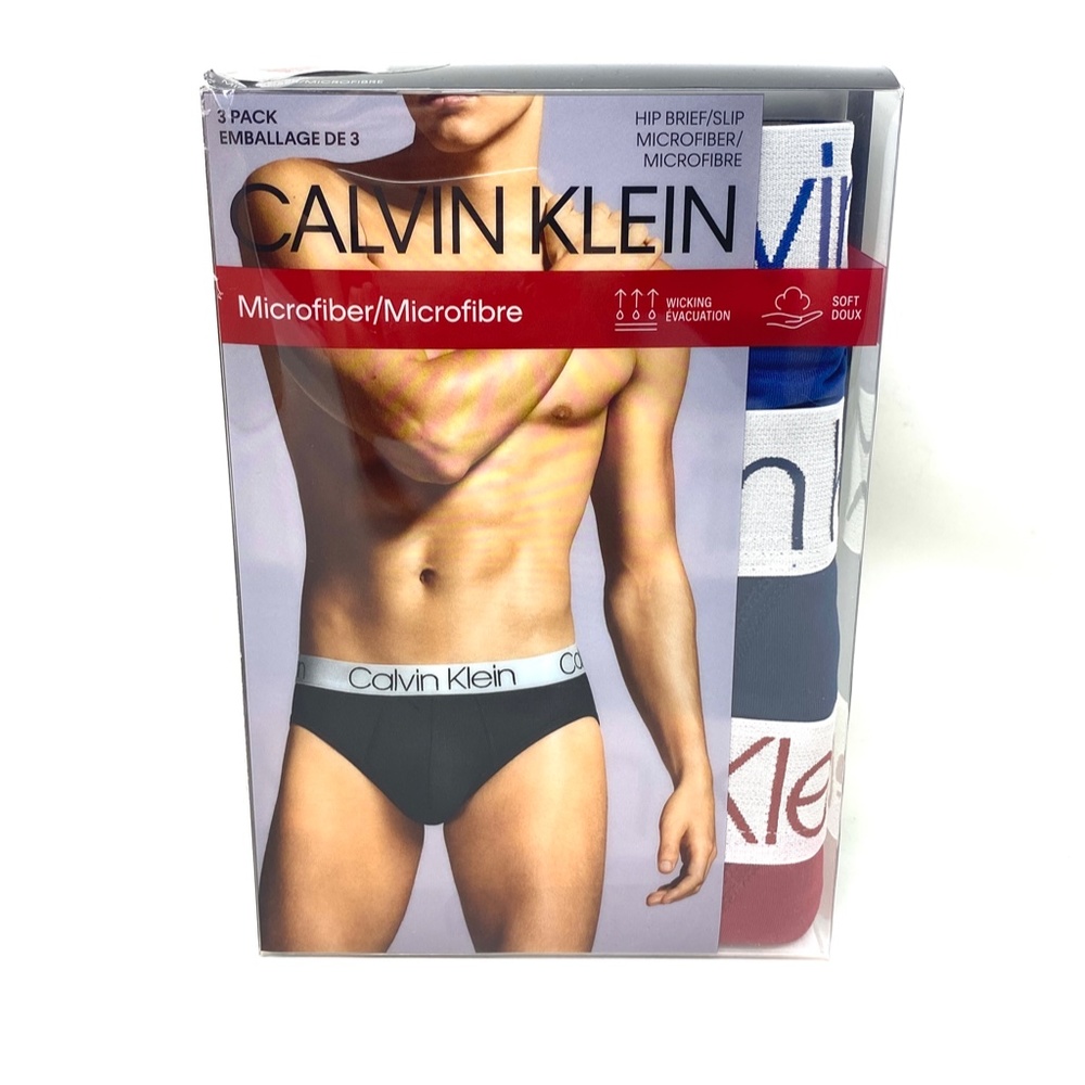 Calvin Klein Men Underwear Microfiber 3-Pack Hip Brief Red/Blue Size NP22110947 - Picture 6 of 7